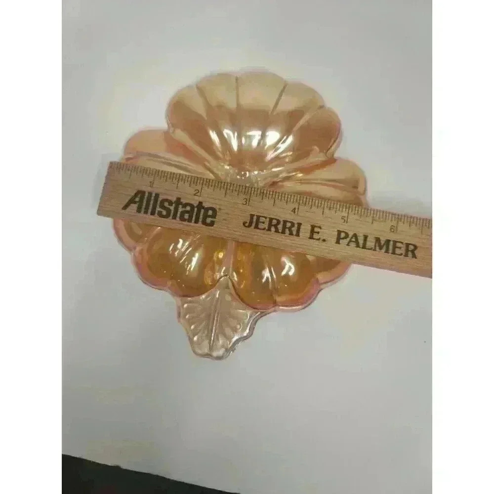 Vintage Carnival Glass Leaf Pattern Separated Candy Dish Orange Peach MCM Retro - Picture 4 of 5